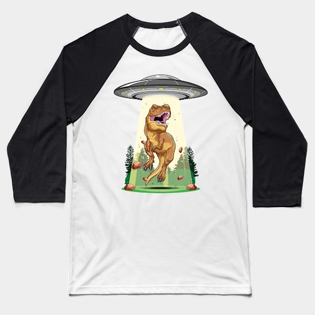 Cosmic Encounter:  Dinosaur Alien Abduction Baseball T-Shirt by GoshWow 